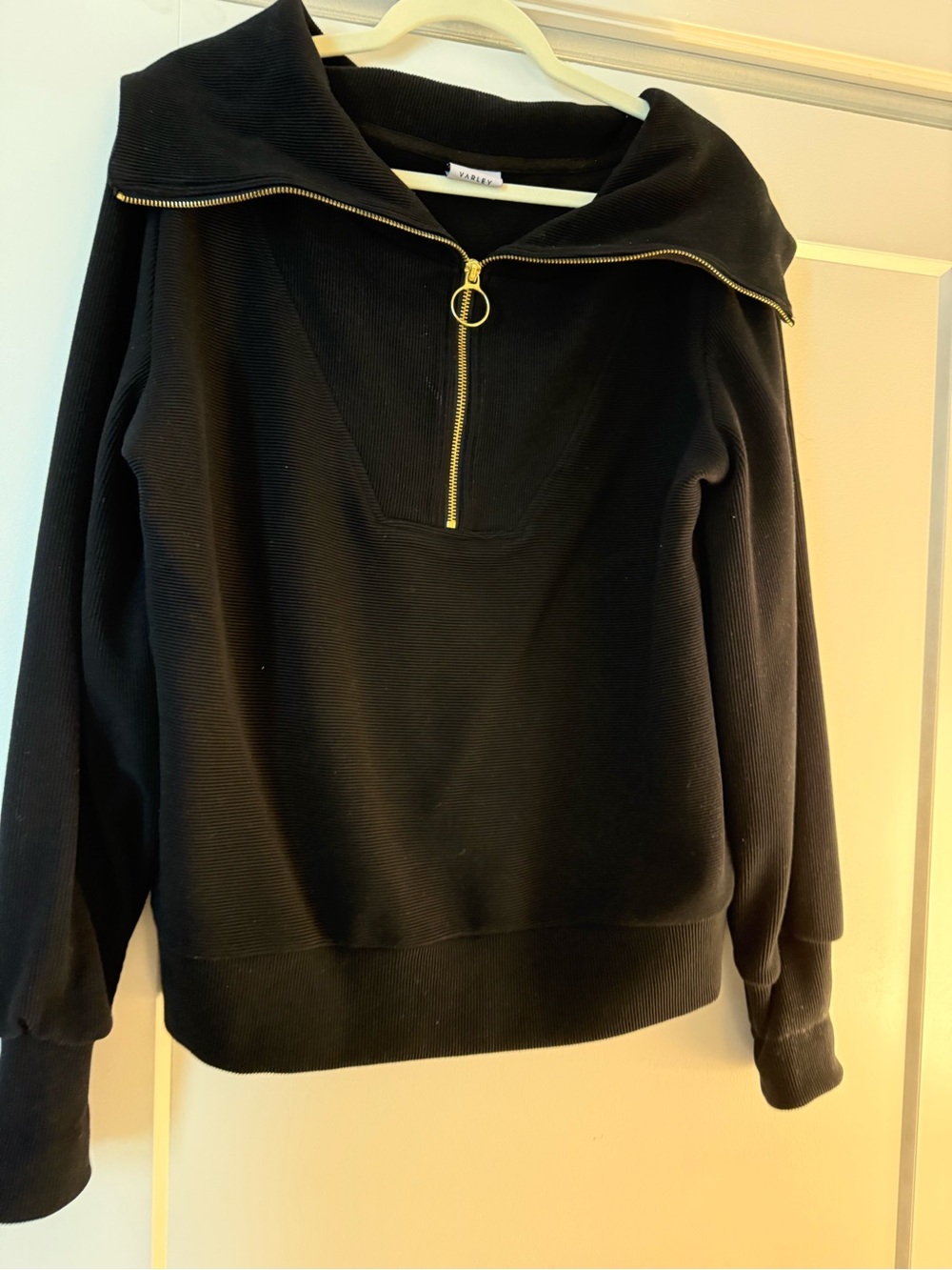 Varley Black Half-Zip Funnel Neck Sweater with Gold Zipper